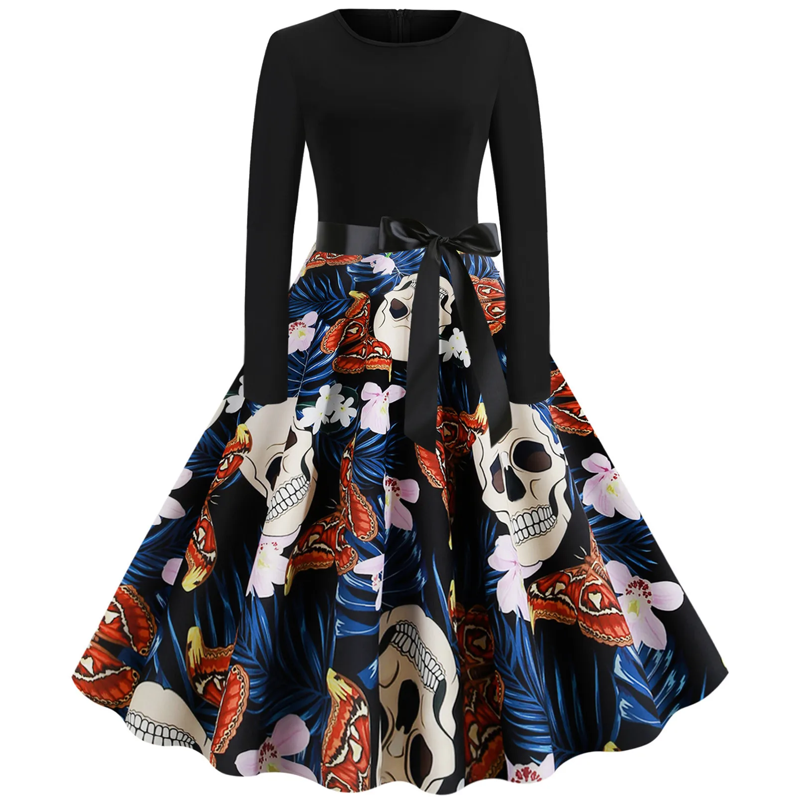 Женское платье в готическом стиле с принтом черепа|Женские платья| |