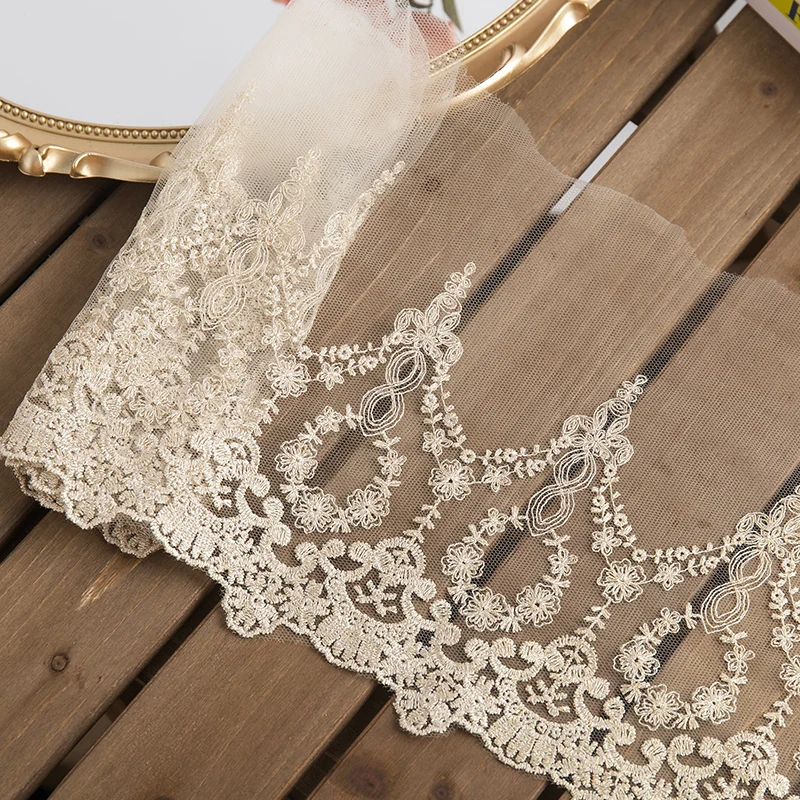 Золотые кружевные ленты шириной 22 см для украшения искусственная тюль шитье 1