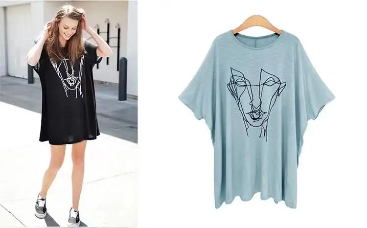 

Summer shirts, oversized fat girl thin print t-shirts, bat sleeves