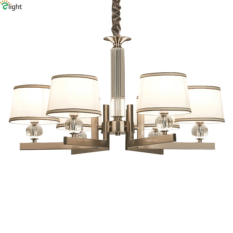 

Modern Nickel Metal Led Chandeliers Lighting Living Room Fabric Led Pendant Chandelier Lights Dining Room Hanging Lamp Fixtures
