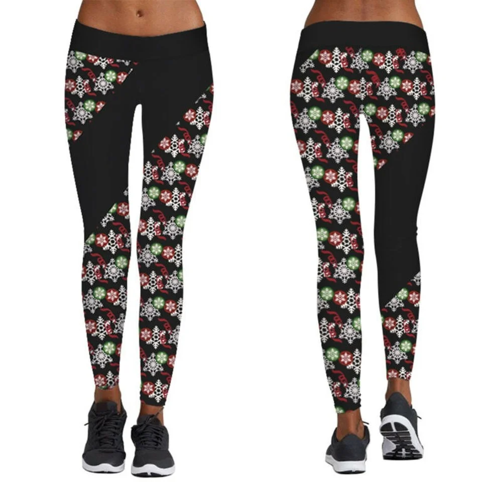 

AU Women Christmas Legging Snowflake Printed Yoga Gym Pants Xmas Running Trouser