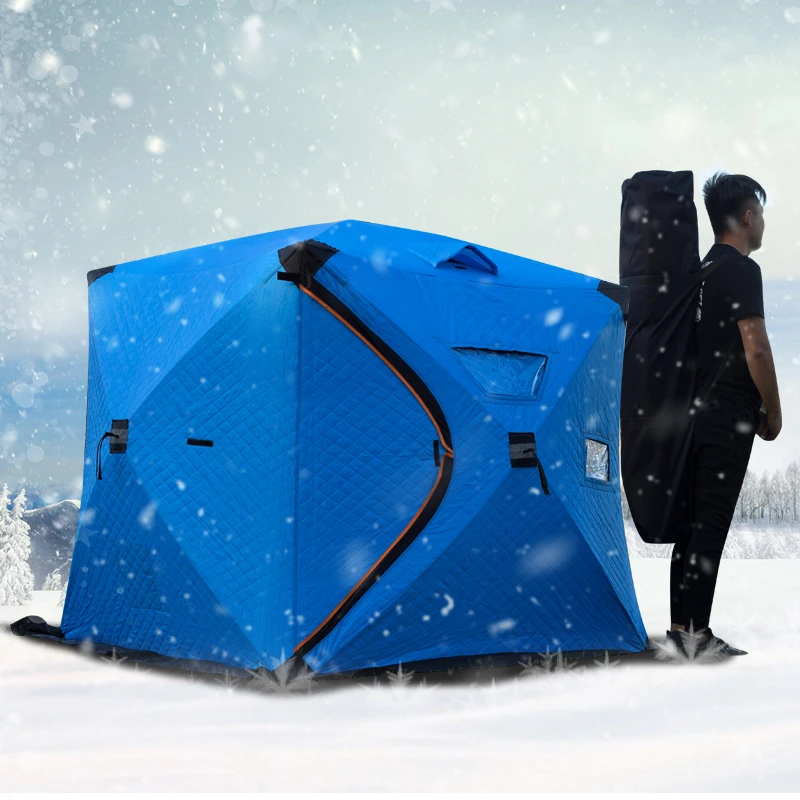 Kaufen 3-4Person Schnelle Öffnung Winter Eis Fising Zelt 180x180x165cm Verdickt Warme Baumwolle Outdoor Camping Touristischen Zelt Große Winter Haus