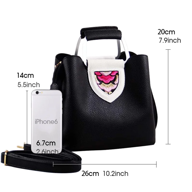 

Womens Handbag Hand Embroidery Retro Ethnic Style Casual Simplicity Messenger Bag PU Leather Solid Elegant Shoulder Bag for Girl