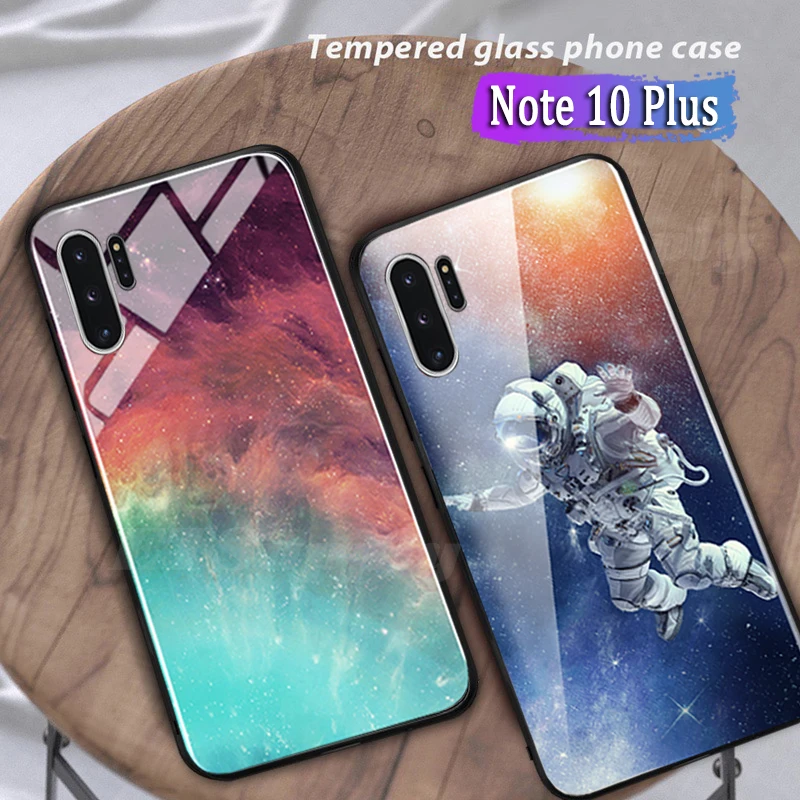 Auroras для samsung Galaxy Note 10 Plus чехол астронавт в космосе окрашенный закаленное стекло
