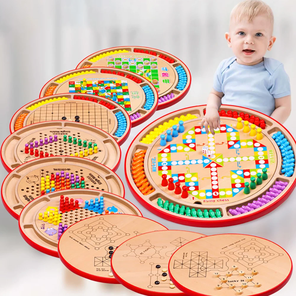 Table Game Kids Chess Playing Games Wooden Checkers Flight Backgammon Jungle Snake Board Children Fun |