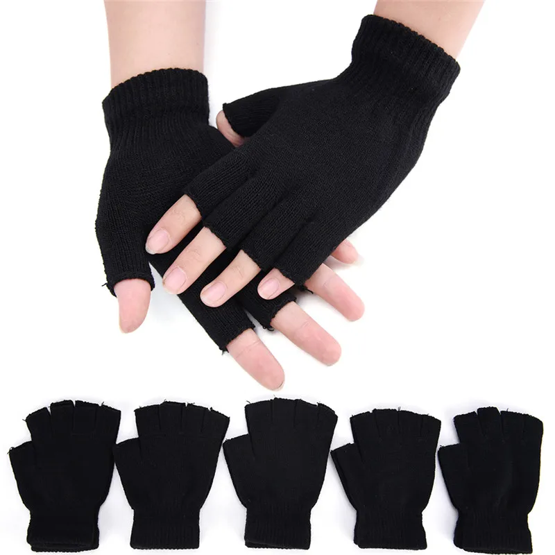 

1 Paar Winter Warm Workout Handschoenen Zwart Half Vinger Vingerloze Handschoenen Voor Vrouwen En Mannen Wol Gebreide Pols