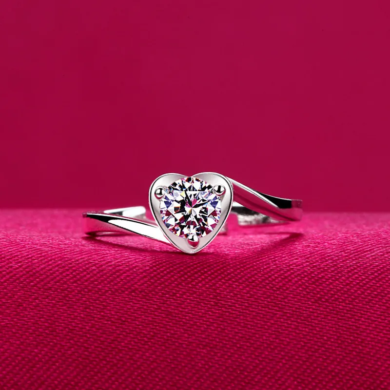 

Fashion Crystal Heart Girls Finger Rings Jewelry Female Charm Silver S925 Ring For Women Bride Wedding Accessories Lady Bijou