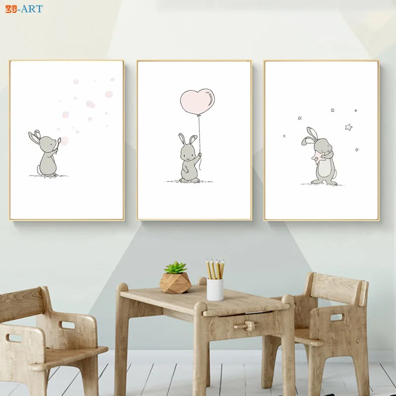 Банни Детская Wall Art принты с персонажами из мультфильмов плакат минималистское