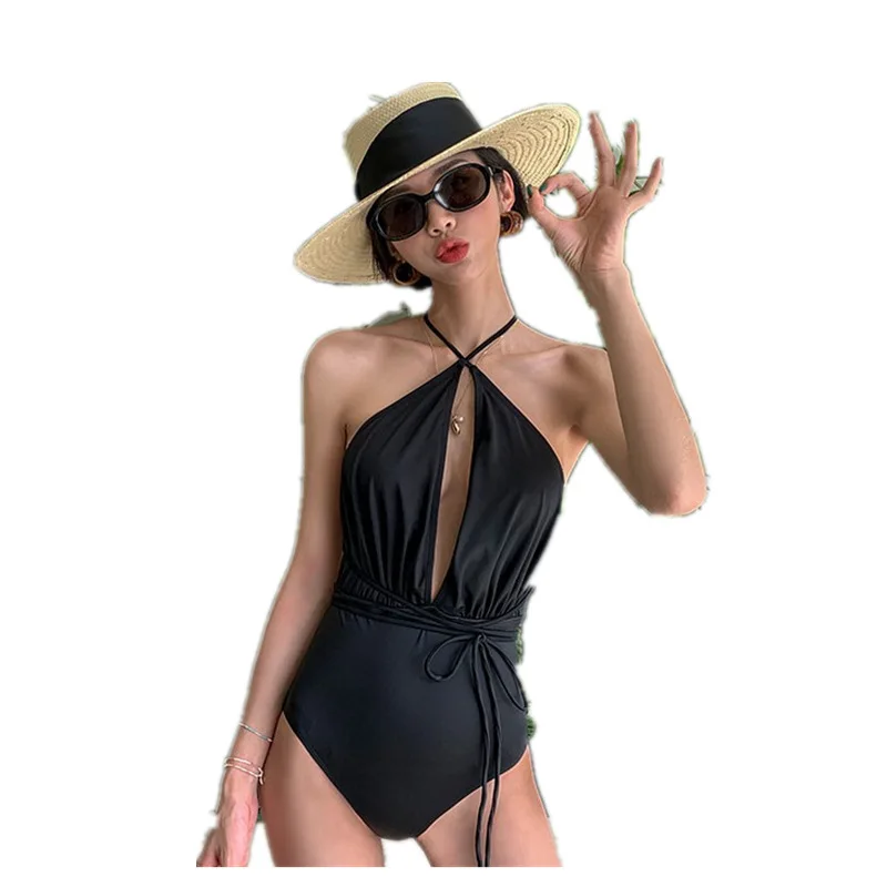 

2021 Sexy One Piece Swimsuit Women Push Up Halter Strappy Swimwear Swimsuit Bodysuit Bathing Suit Beachwear Monokini Black