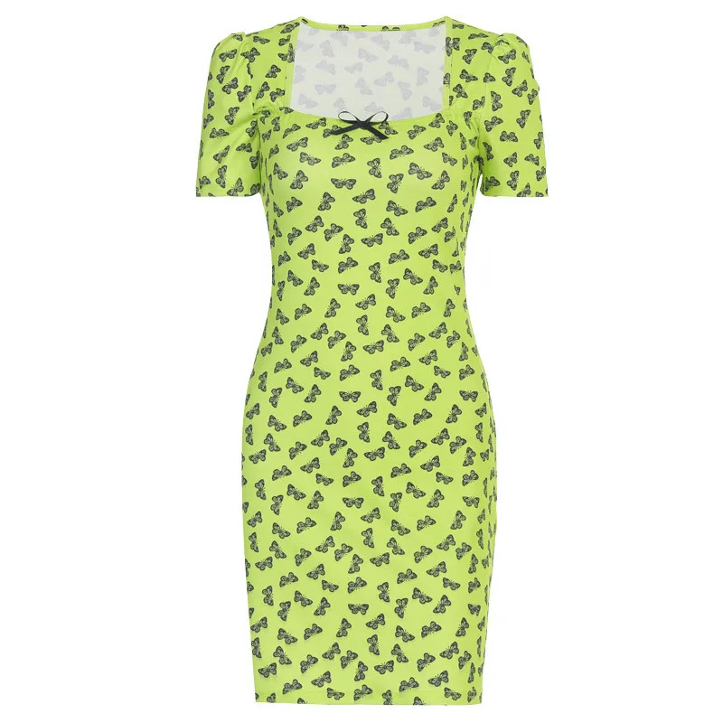 

Женское летнее мини-платье с цветочным принтом, платье с квадратным вырезом и коротким рукавом, Новое поступление 2020