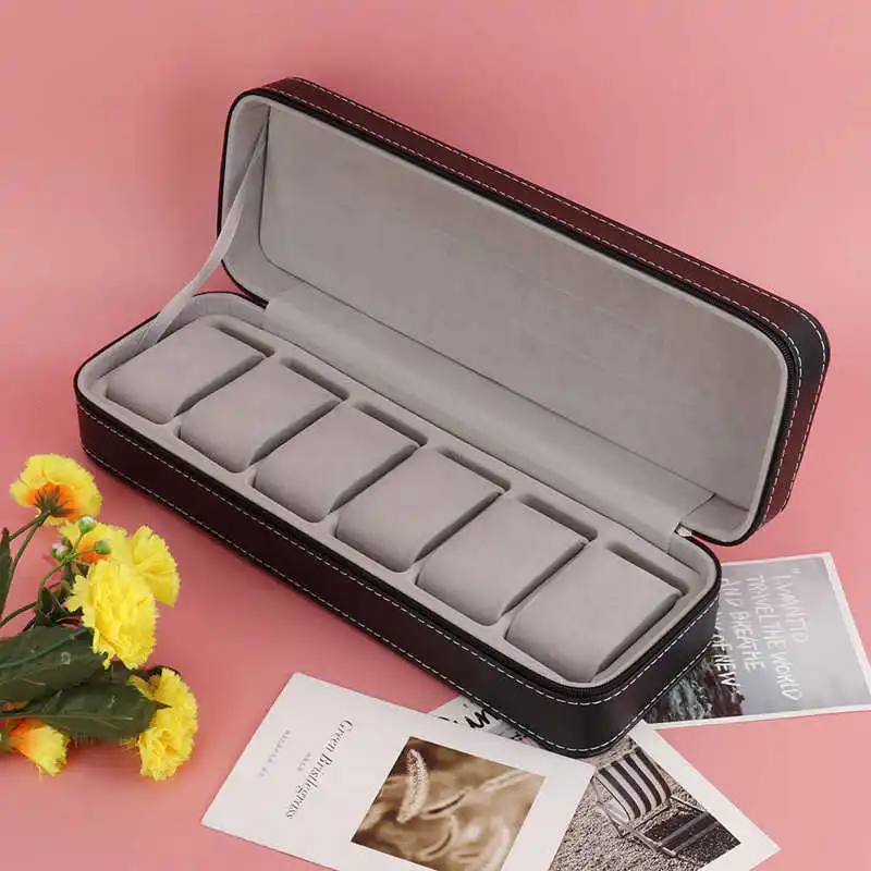 

6 Slot PU Leather Watch Storage Case Organizer Display Box Separated Compartments Drawer Organizer
