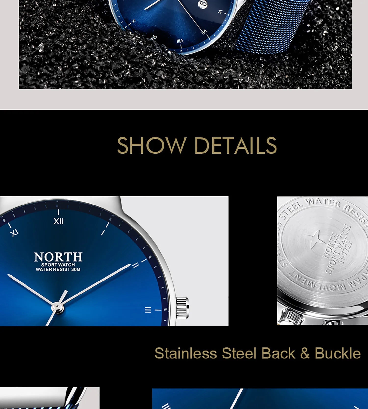 NORTH Fashion Мужские повседневные часы синие из нержавеющей стали деловые мужские часы Креативный простой минимализм кварцевые мужские наручные часы