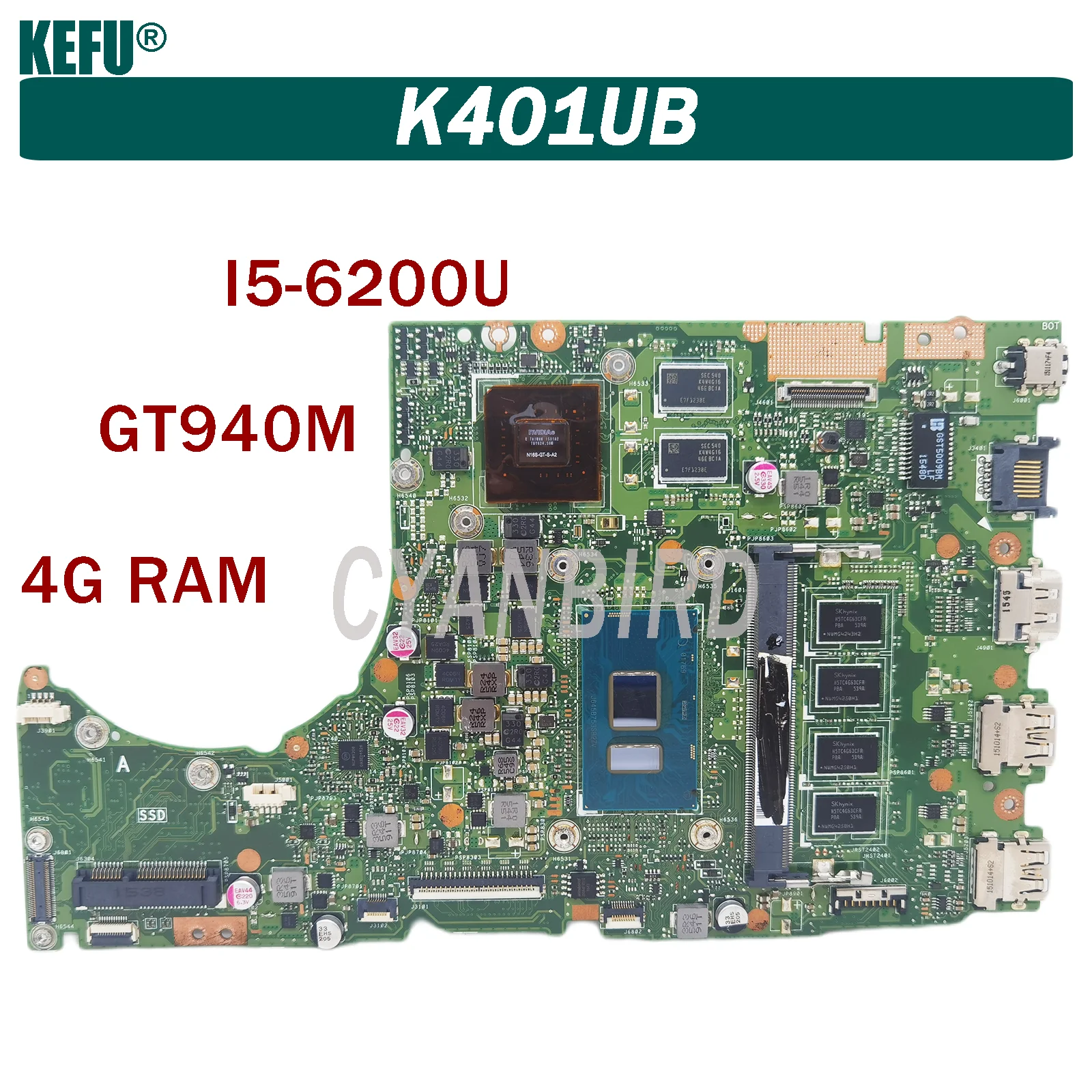 

Материнская плата KEFU K401UB для ноутбука ASUS K401U A401U K401UQ A401UQ V401UQ K401, протестированная оригинальная материнская плата 4G RAM I5-6200U GT940M