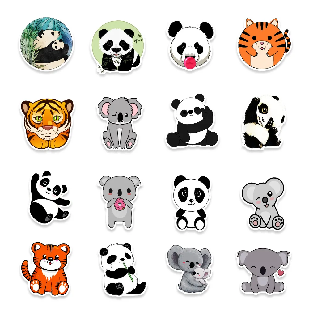 

50 Pcs cute panda tiger graffiti stickers skateboard mobile phone kettle hand account creative stickers