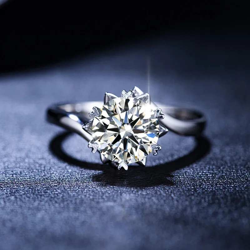 Блестящие снежинки 2.0ct моссанит 9 к Настоящее Белое цельное золото обручальное
