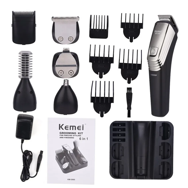 

Kemei KM-5900 Rechargeable Hair Clipper Shaving Machine Beard Trimmer Eyebrow Shaver Electric Razor Men's Grooming Kit De Aseo