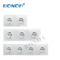 new eu standard 16a power socket socket panel conjoined porous three layer power socket without plug crystal tempered glass