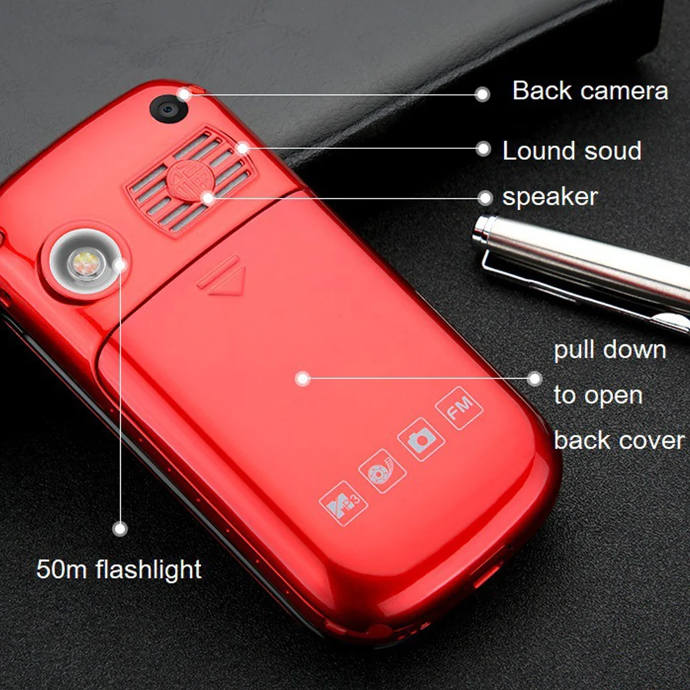 

F899Folding Mobile Phone Dual Screen Display Flip Cover Phone Dual SIM Emergency Call Flashlight Large Key Loud Sound FM Elderly