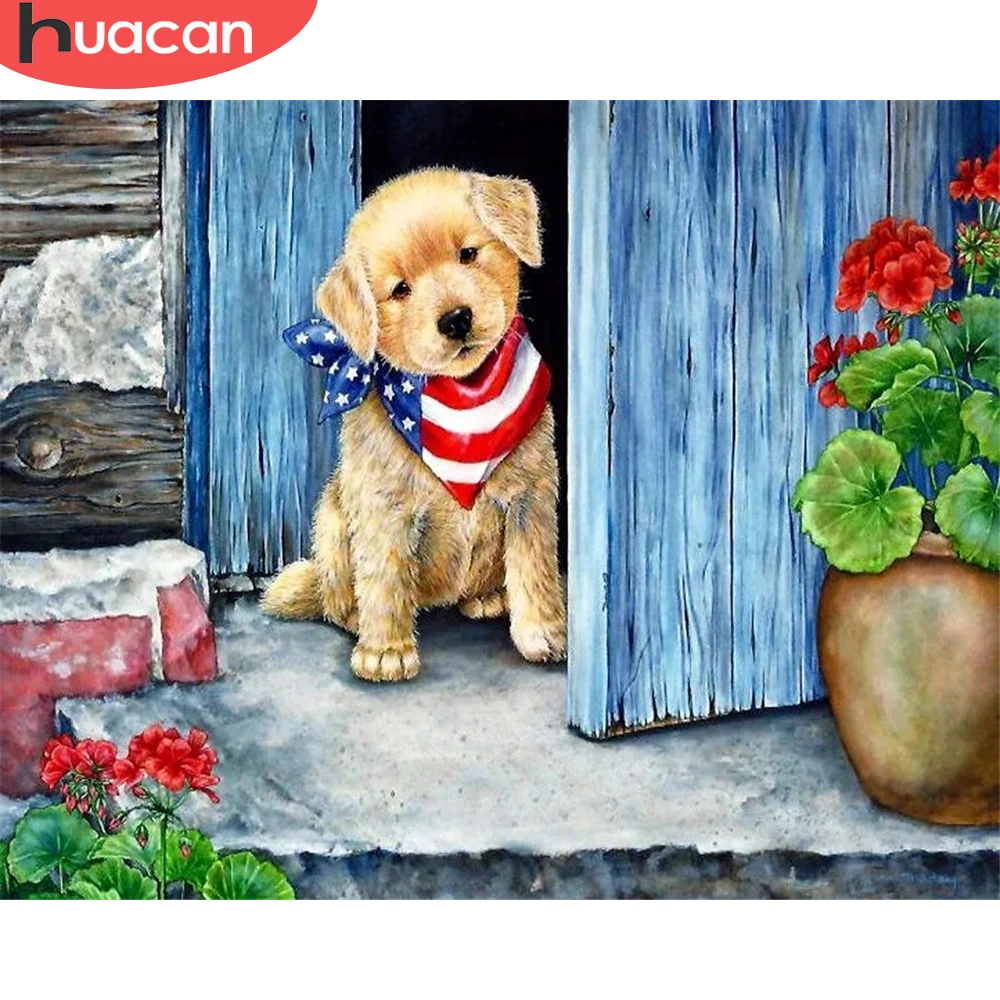 

HUACAN Paint By Number Dog Animal Wall Art DIY Frame Picture By Number Flower Acrylic Canvas Painting For Decoration 50x65cm