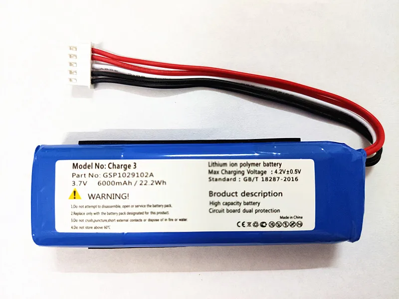 100% High quality Replacement Battery 3.7V 6000mAh Charge 3 GSP1029102A for JBL CS-JML330SL | Электроника