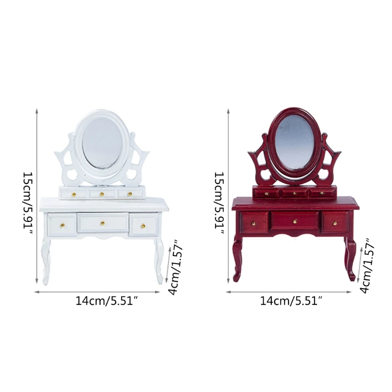 

J60B Vanity Makeup Dressing Table 1:12 Scales Miniature Dollhouse Set Pretend Play Miniature Bedroom Decoration Accessories
