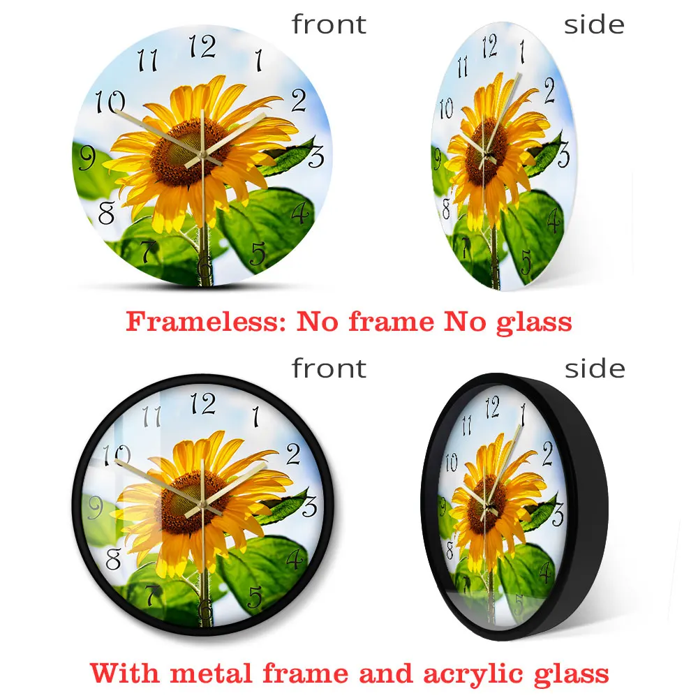 Часы настенные с подсолнухом и полным расцветением Вдохновляющие часы на стену