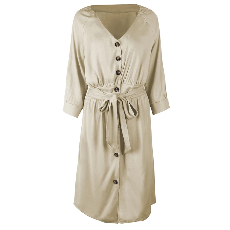 

2021 Autumn Sexy Women Dress Solid Half Sleeve V-Neck Button Slim Bandage Dress Fashion Women A-Line Dress With Belt