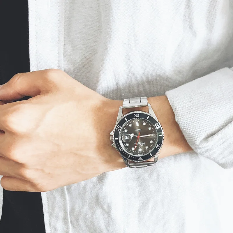 Мужские часы люксовый бренд Топ из нержавеющей стали Кварцевые Календарь