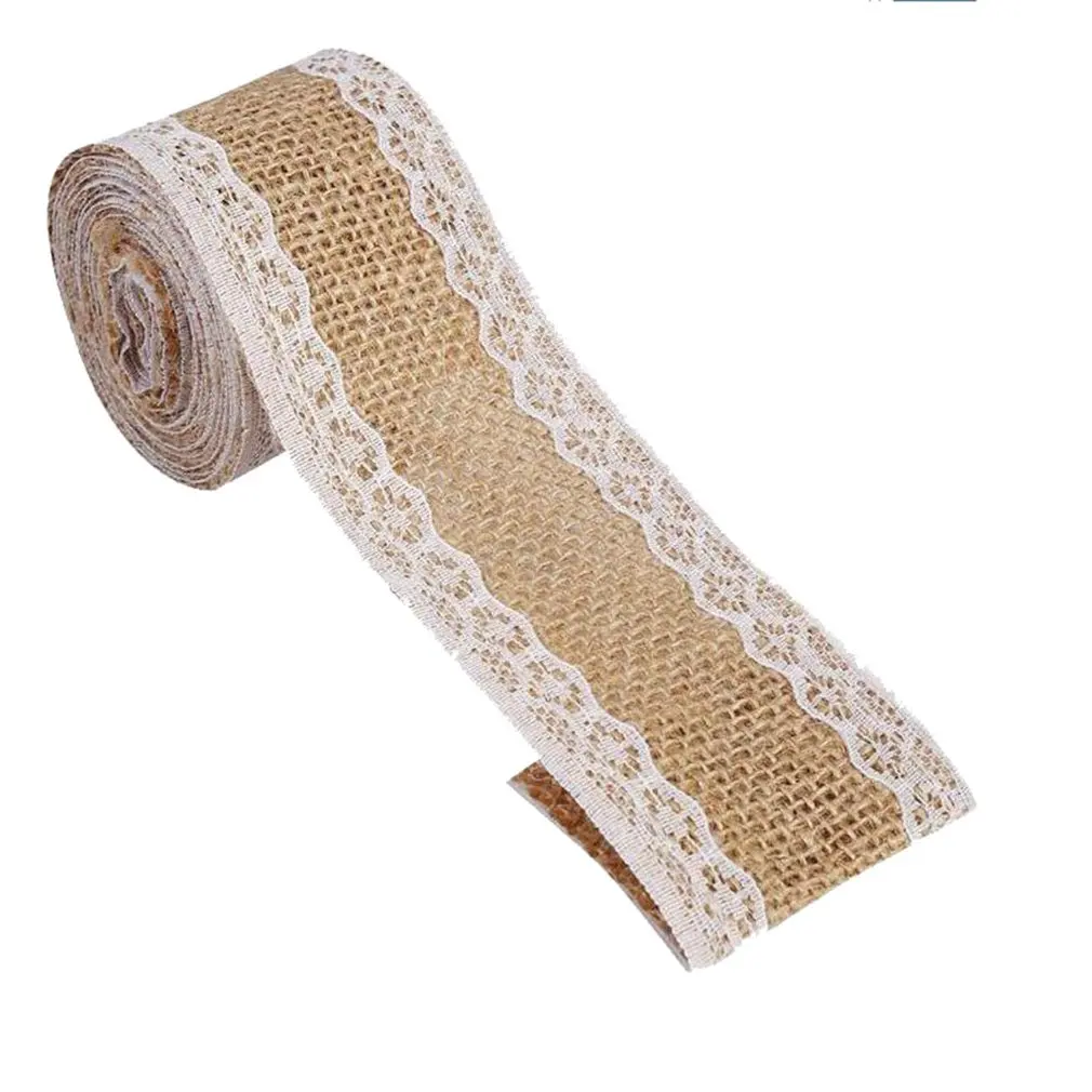 Pure White Lace 5cm Linen Roll Diy Fabric Crafts Vintage Natural Jute Burlap Ribbon Hemp DIY | Дом и сад