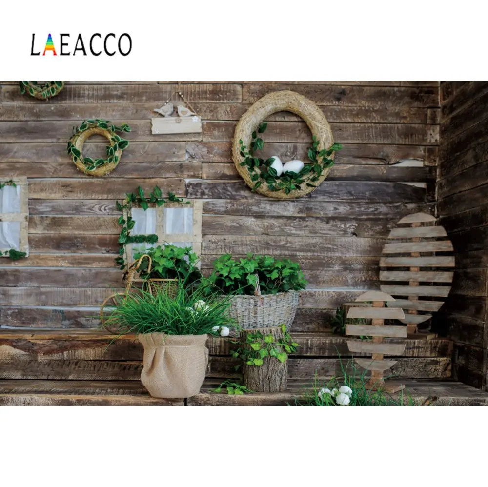 Laeacco пасхальные яйца кролик цыпленок фоны для фотографии венок деревянные стены вечерние Детские Портретные фото фоны фотостудия