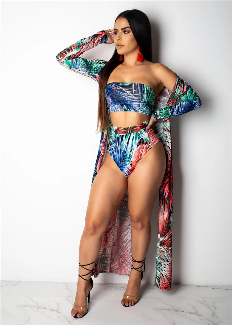 Летний купальник бикини летний комплект из 3 предметов для женщин с принтом в