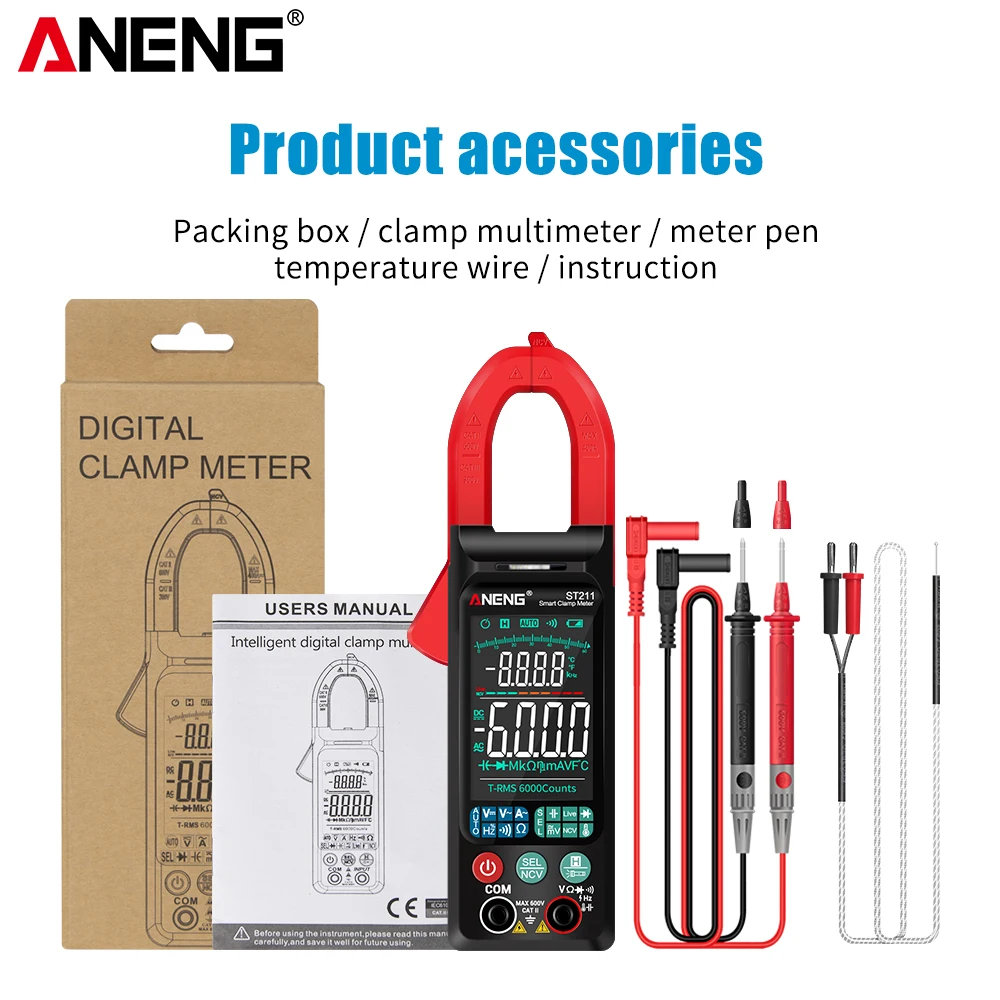 ANENG ST211 Digital Clamp Meter 6000 Counts Multimeter DC/AC Voltage Current Tester Car Amp Hz Big Color Screen NCV Ohm Test | Инструменты