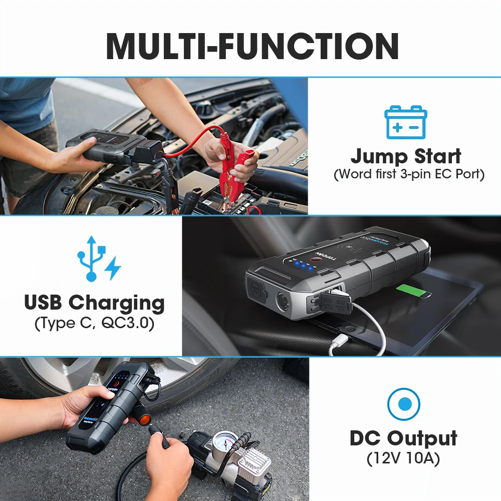 Автомобильный стартер TOPDON 18000mAh V1500A пиковый 12V Портативный аварийный Power Bank