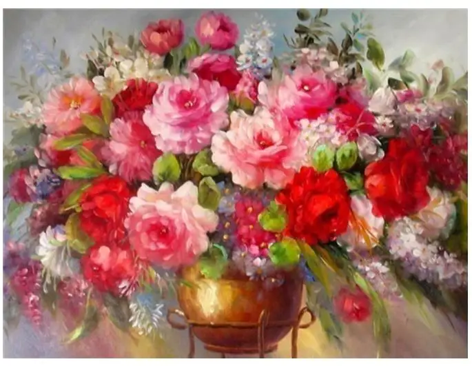 Алмазная картина сделай сам с пионами ваза цветами вышивка из страз полная
