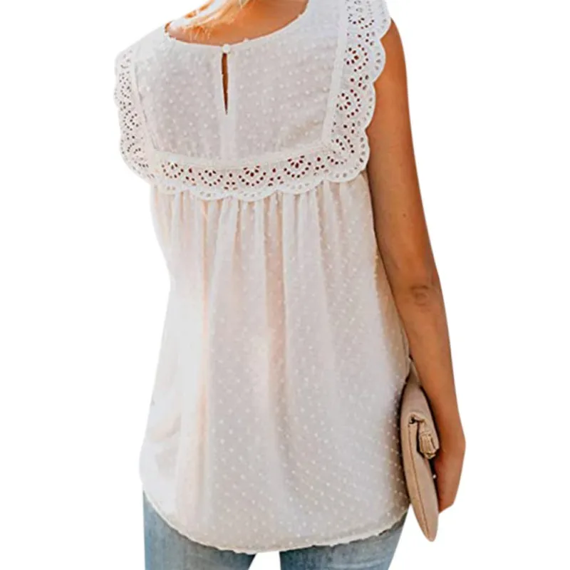 

Women Summer Round Neck Lace Hook Knitted Poverty Vest Shirt Casual Fashion Blouses Tops blusas y camisas chemise femme