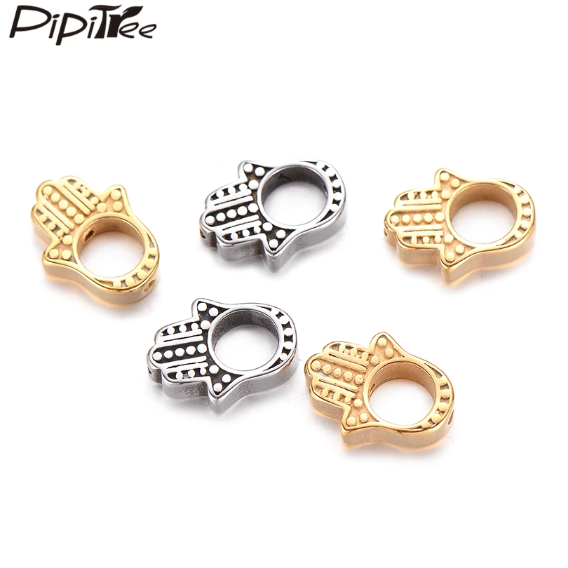 

Pipitree 4pcs Fashion DIY Hollow Hamsa Hand Charms Connectors for Bracelet Stainless Steel Hand of Fatima Beads Jewelry Making