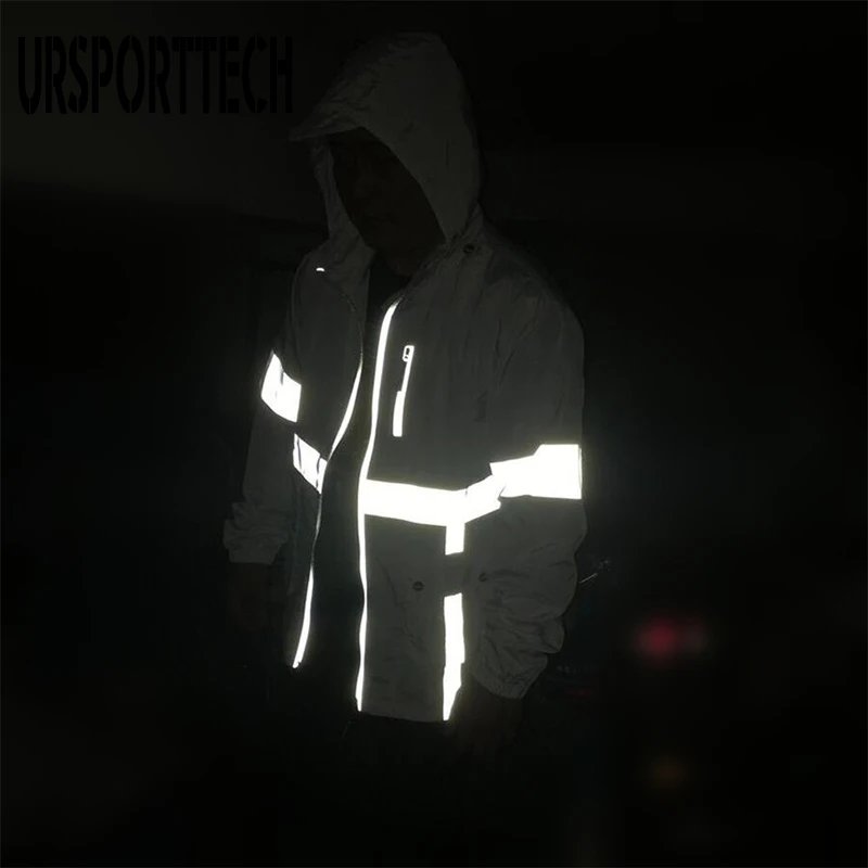 URSPORTTECH оригинальная Светоотражающая куртка для мужчин и женщин, осенне-зимняя тонкая куртка с капюшоном, спортивный костюм для пары
