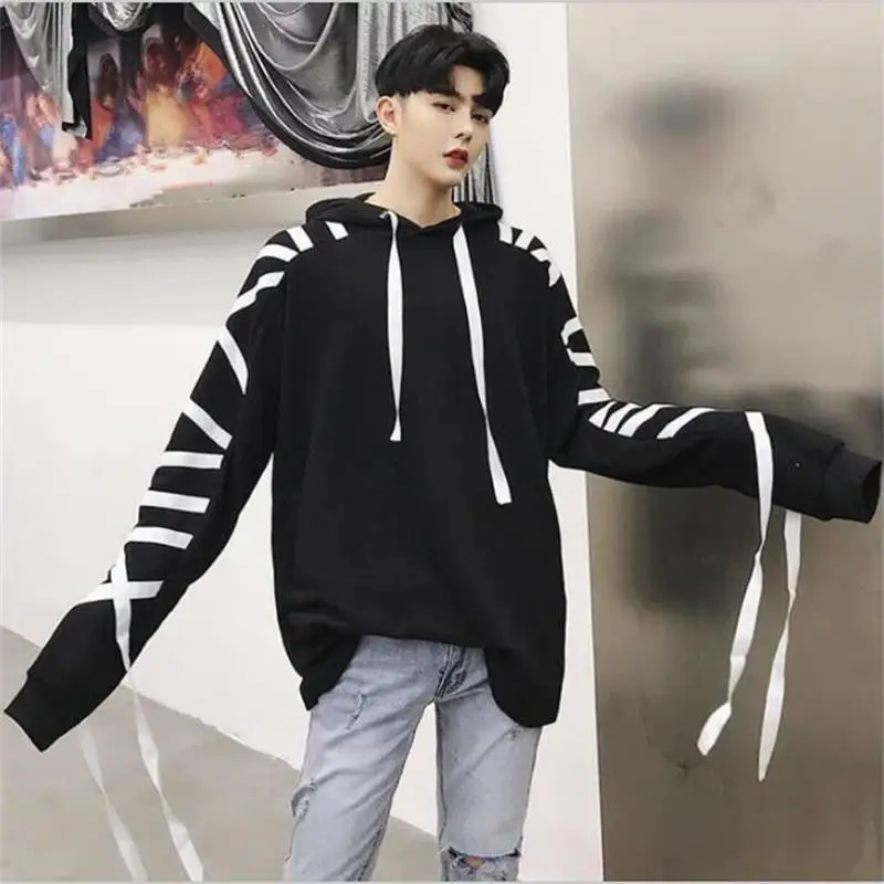 Новая модная одежда в стиле хип хоп с лентами простая мужская верхняя капюшоном