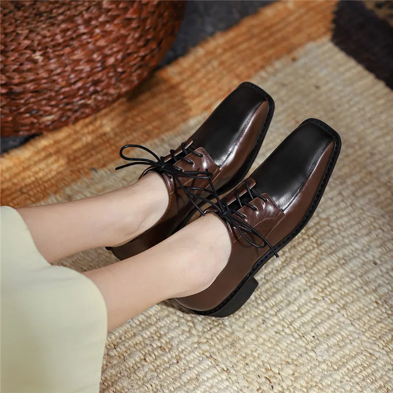 

FEDONAS Cross Tied Square Toe Shoes Woman Heels 2021 Fashion Women Genuine Leather Chunky Heels Pumps Working Basic Women Shoes