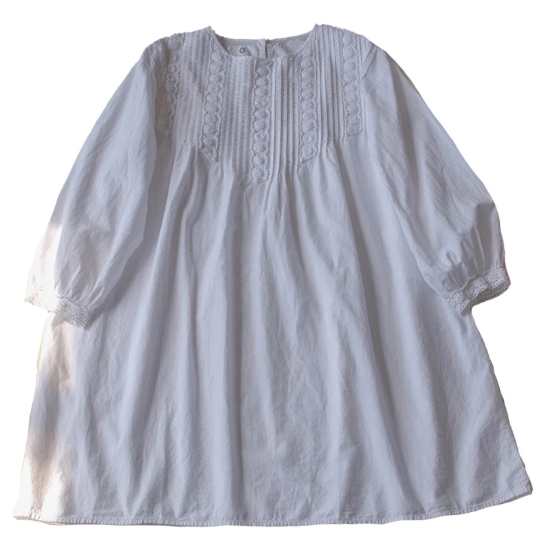 

TIYIHAILEY Free Shipping 2020 New Fashion Long Sleeve Cotton One-Piece Knee Length Dresses White Loose O-Neck A-line Spring