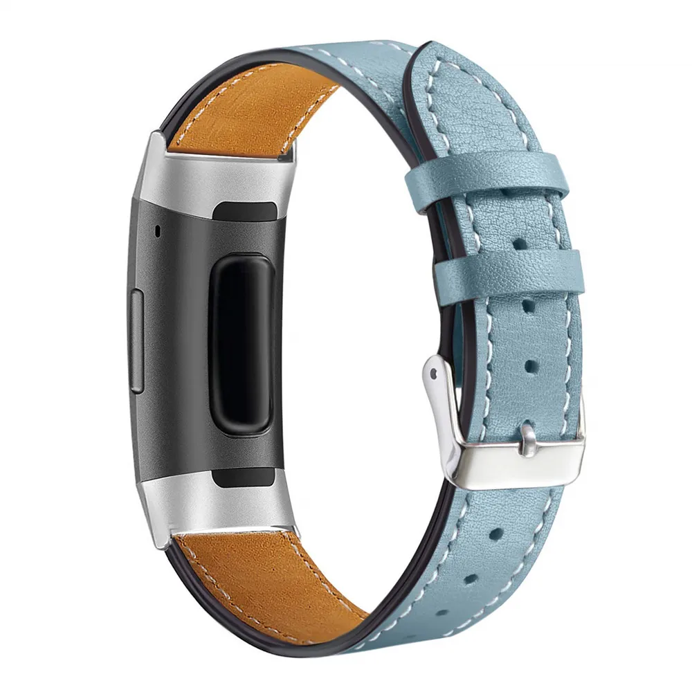 Light Blue Ремешок из натуральной кожи, сменные Ремешки для наручных часов для Fitbit Charge 3 Charge3, сменные Смарт-часы для фитнеса - Цвет ремешка: Light Blue