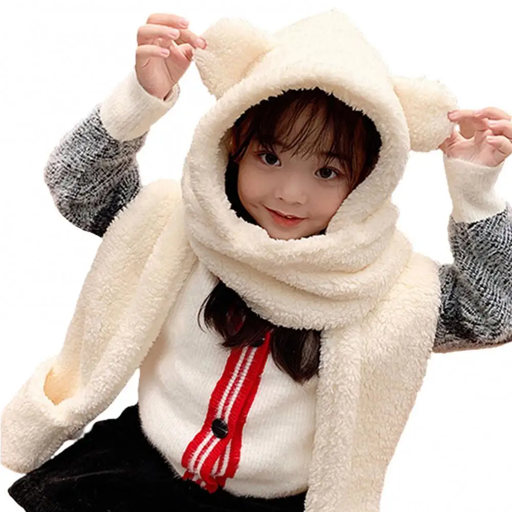 

Fashion Autumn Winter Women Novelty Beanies Caps Warm Cute Plush Cartoon Style Cover Neck All-match Scarf Hat Women Caps Present