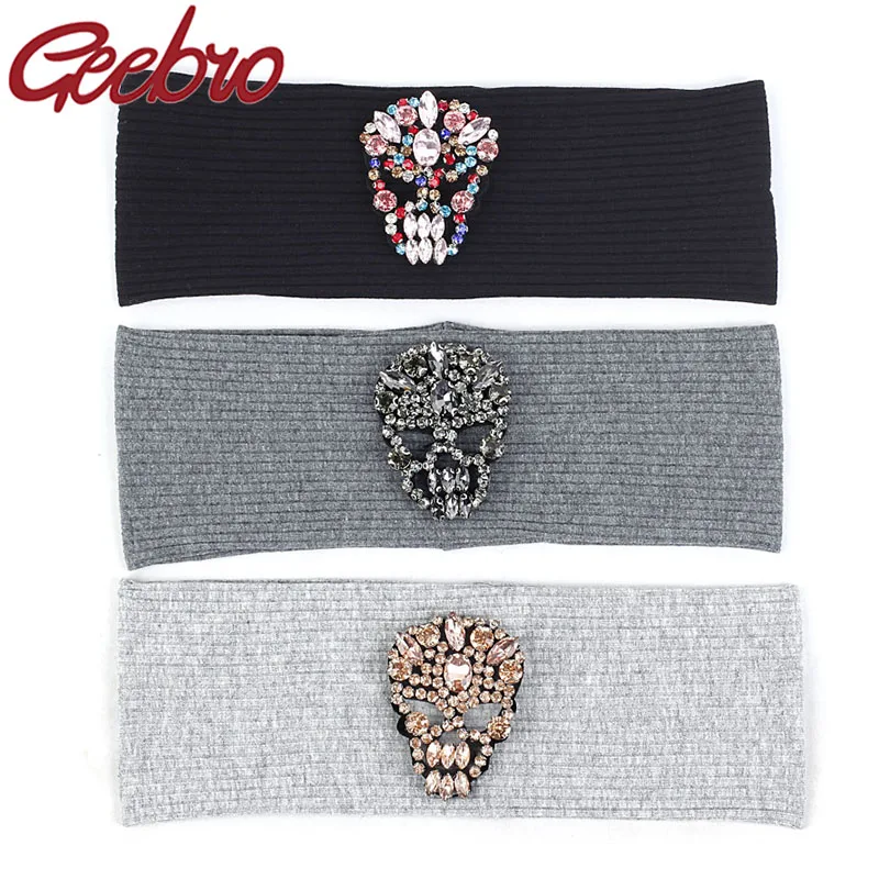 Женские блестящие стразы Geebro повседневные ребристые повязки на голову с черепом