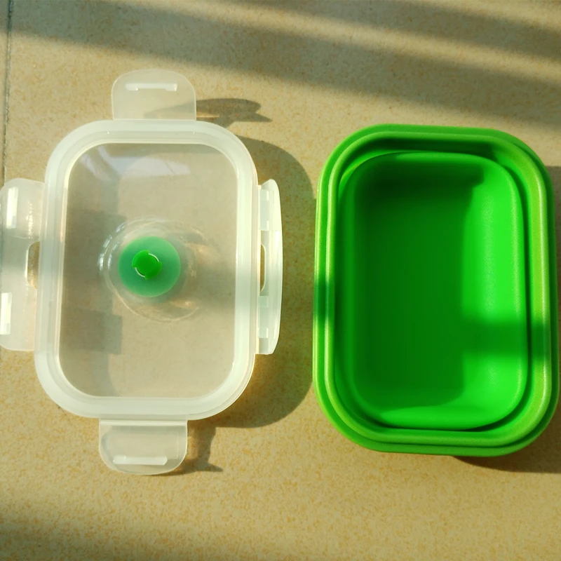 

1pc Bento Box Insulated Lunch Box Exhaust Silicone Foldable Green 350ml Sealed Box