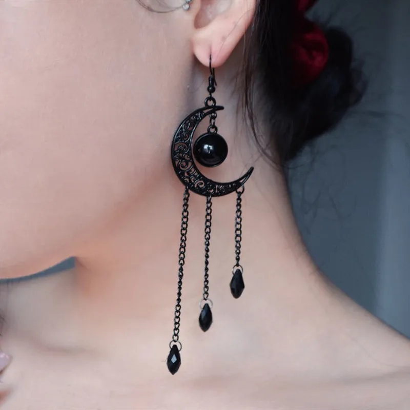 

Onyx Moon Variant Black Dangle Moon Drop Earrings Crystal Pai
