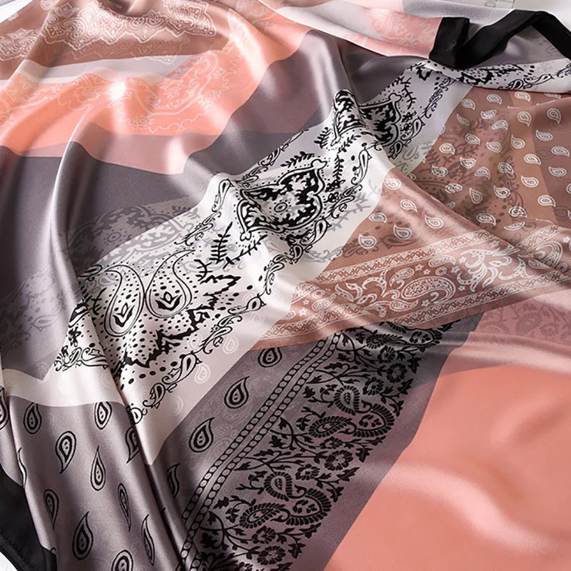 

Women Imitation Silk Scarf Retro Cashew Nuts Print Shawls Office Lady Soft Wraps Female Headscarf Beach Towel 90x180cm