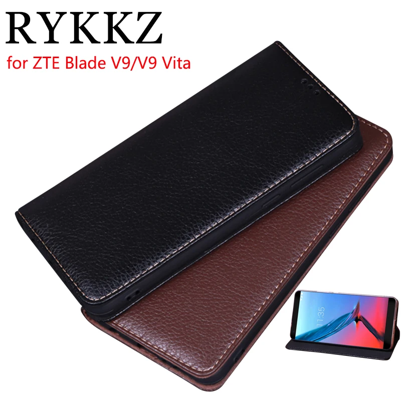 Чехол-книжка RYKKZ для ZTE Blade V9 кожаный с подставкой | Мобильные телефоны и