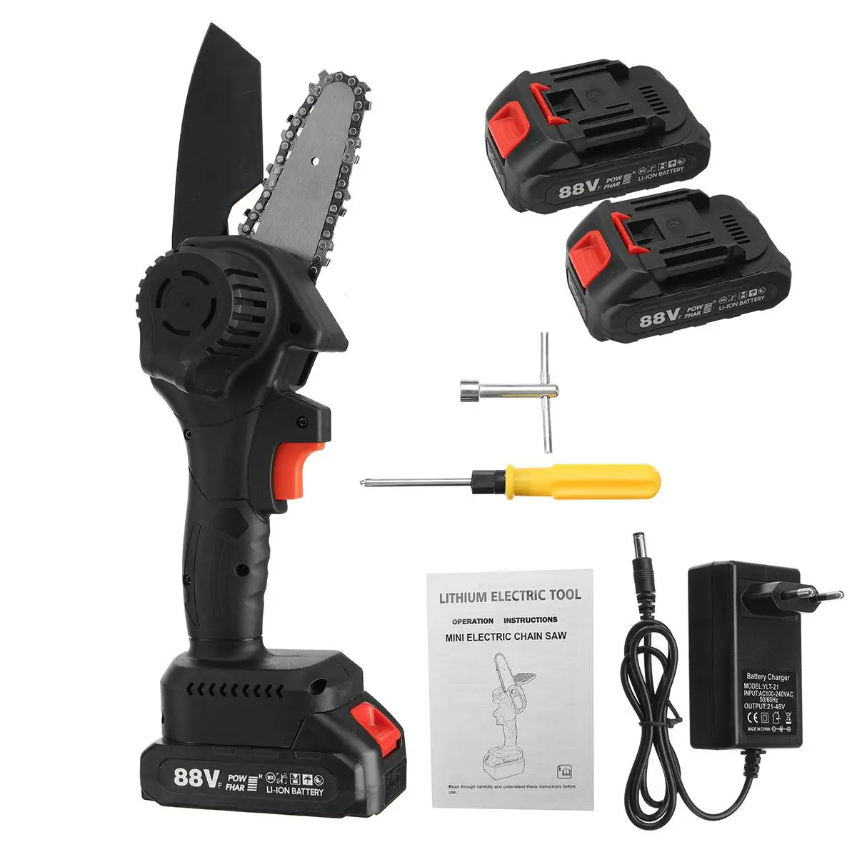 

88v 1200w Electric Chain Saw Li-Ion Battery Mini One-Handed Pruning Garden Logging Saw Rechargeable Woodworking Tool