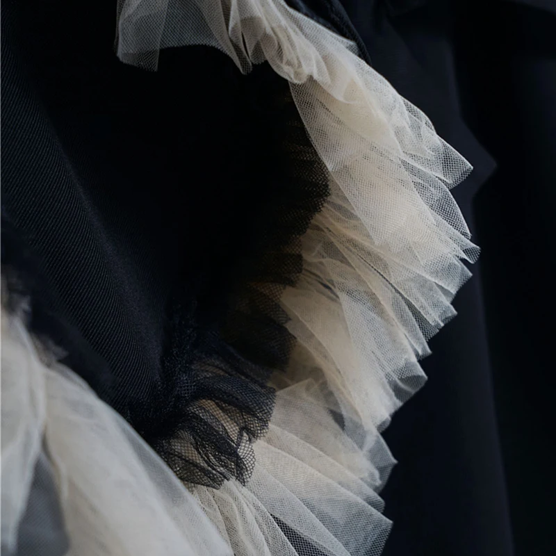 

TWOTWINSTYLE Patchwork Ruffle Mesh Blazer For Women Lapel Long Sleeve Hit Color Casual Blazers Female Fashion New Clothing 2021