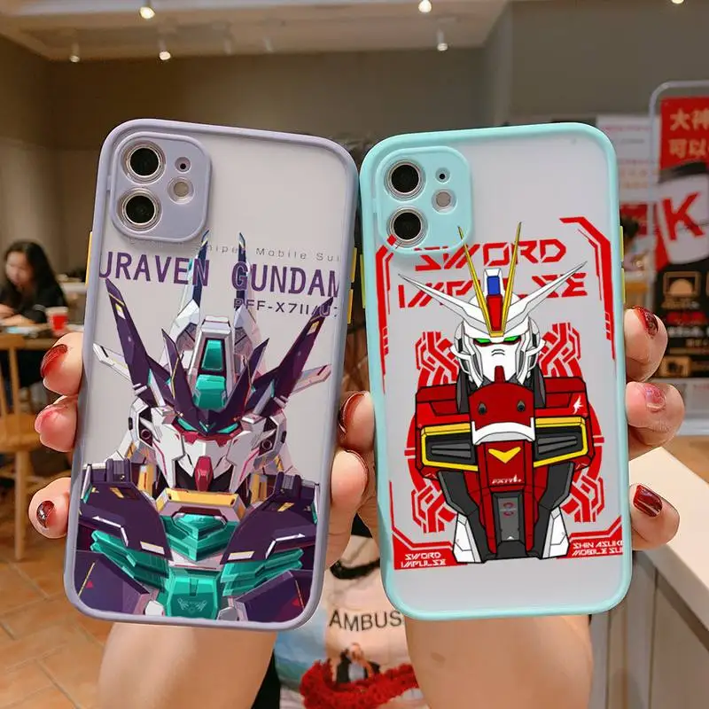 

Mecha GUNDAM Phone Case For iPhone 13 12 11 Mini Pro XR XS Max 7 8 Plus X Matte transparent Gray Back Cover